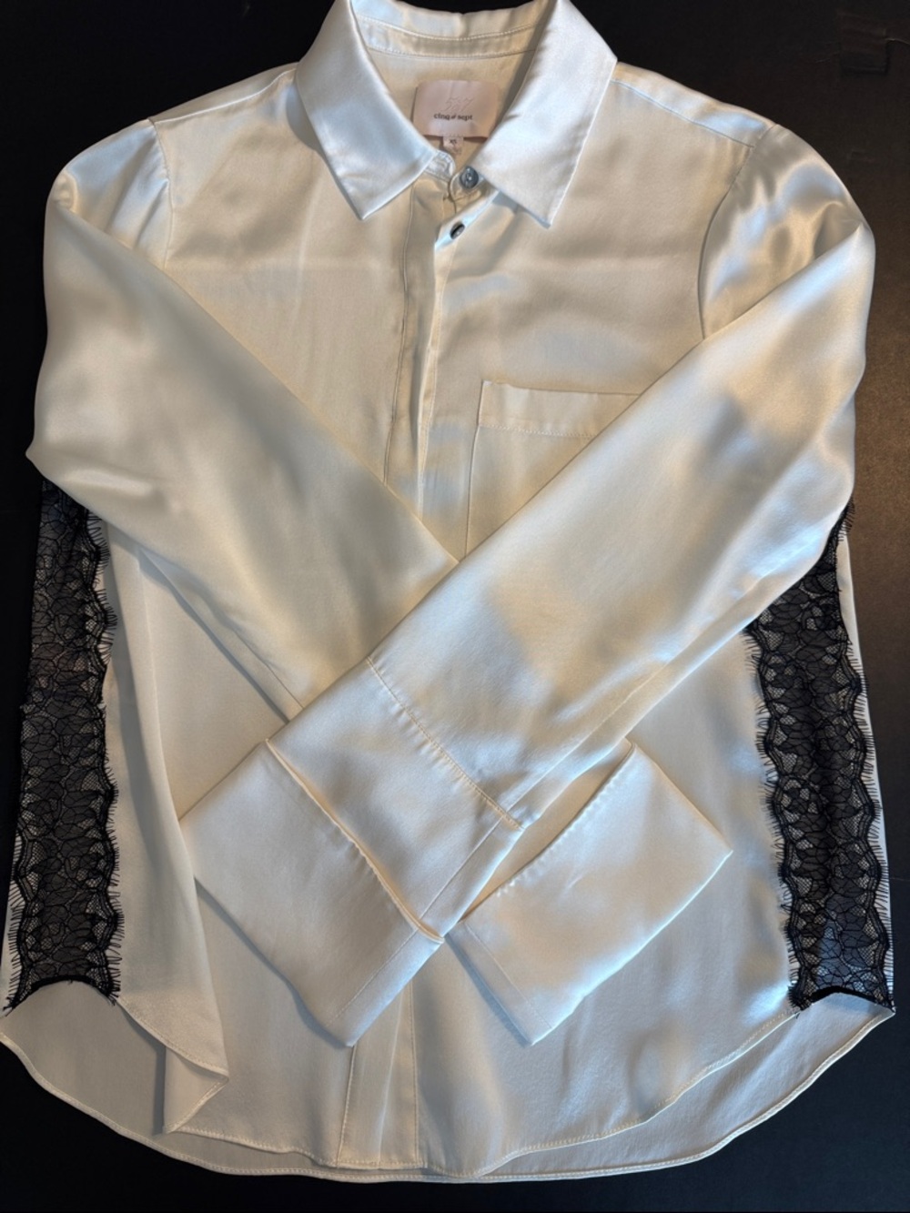 Cinq à Sept Silk Blouse with Lace Panels – XS